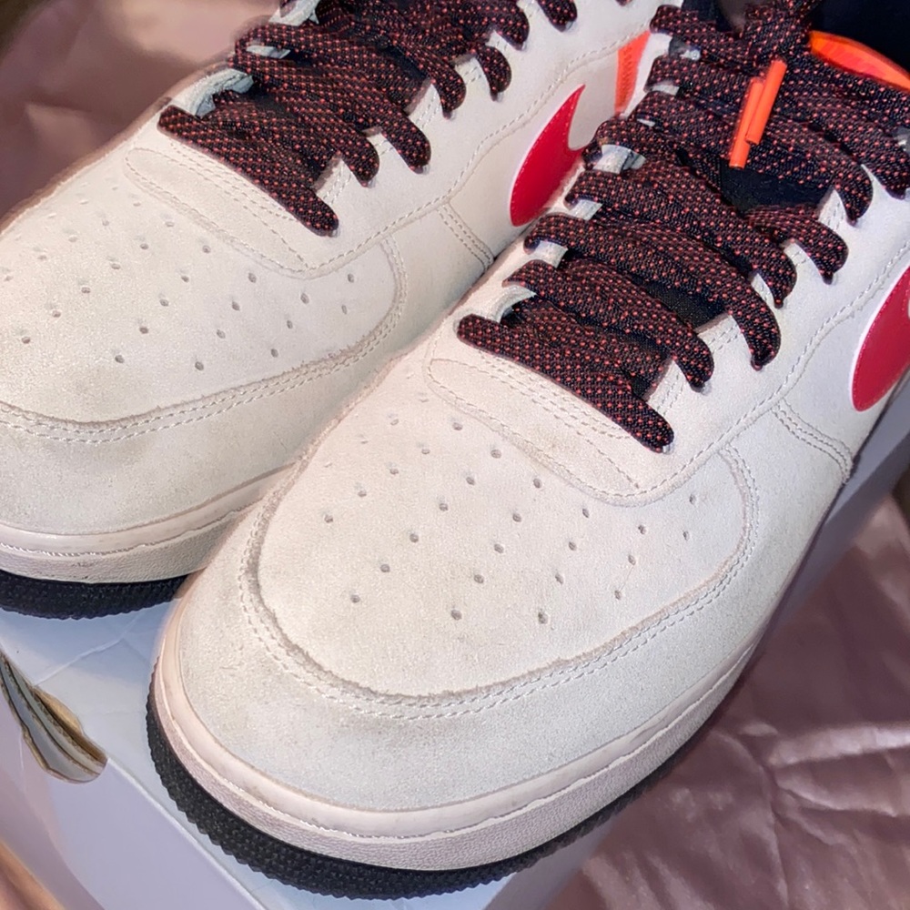 Grey Suede Nike AF1s// Pink Orange Purple and Black details